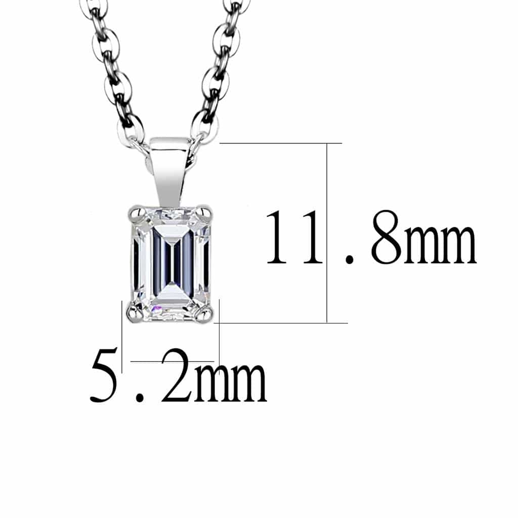 Brass Silver CZ Emerald Cut Solitaire Pendant Necklace LO4127 view 2