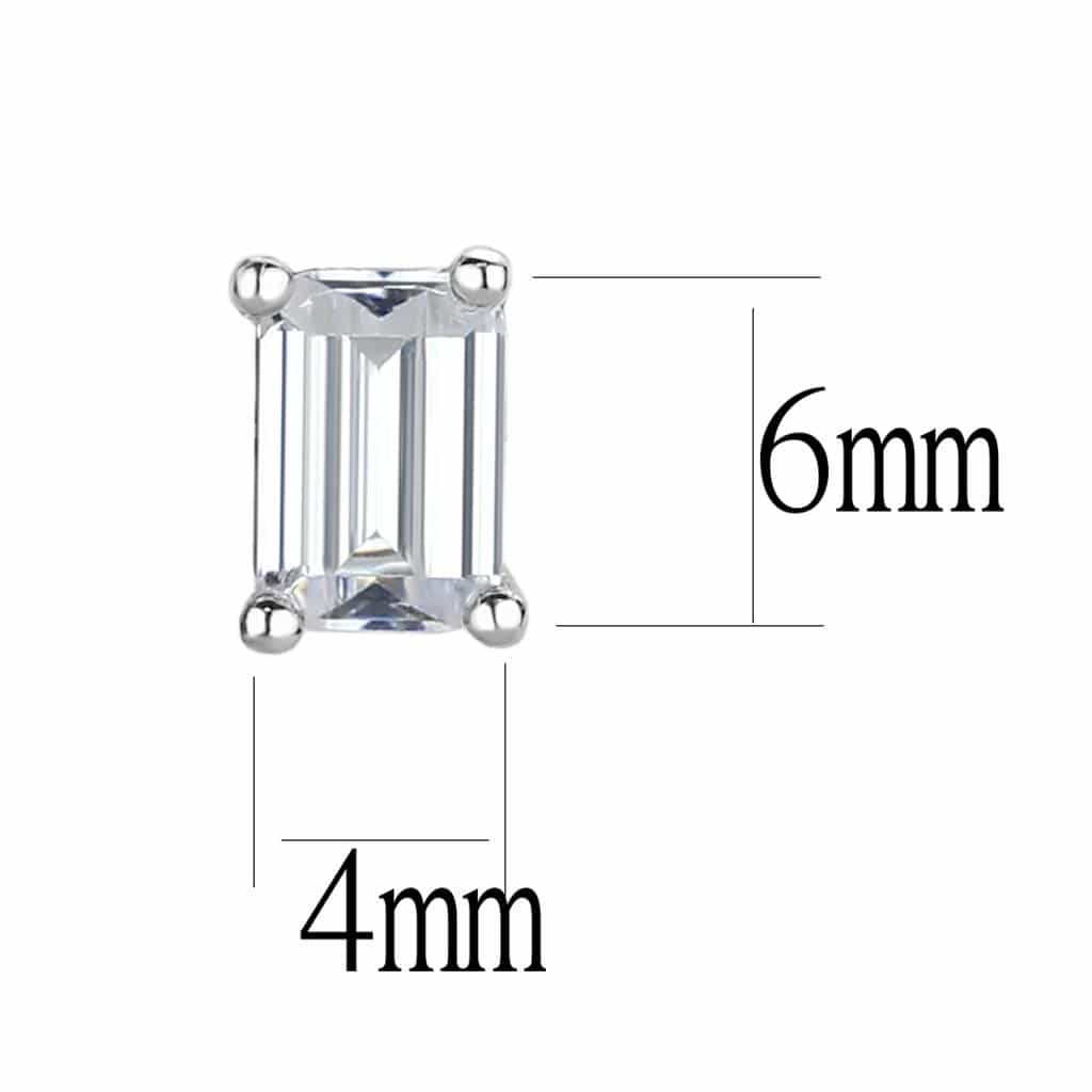 Brass Silver CZ Emerald Cut Stud Earrings | The Stainless Jewelry view 2