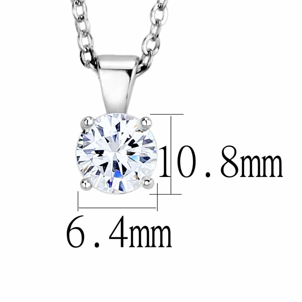Brass Silver CZ Round Solitaire Pendant Necklace LO4129 view 2