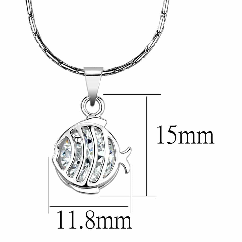 Brass Silver Crystal Fish Charm Pendant Necklace view 2