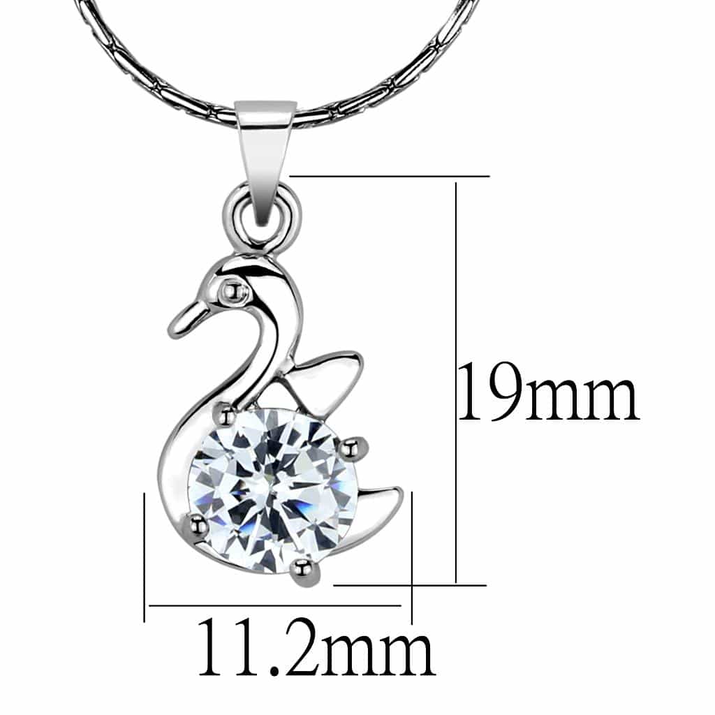 Brass Silver CZ Swan Pendant Necklace | The Stainless Jewelry view 2