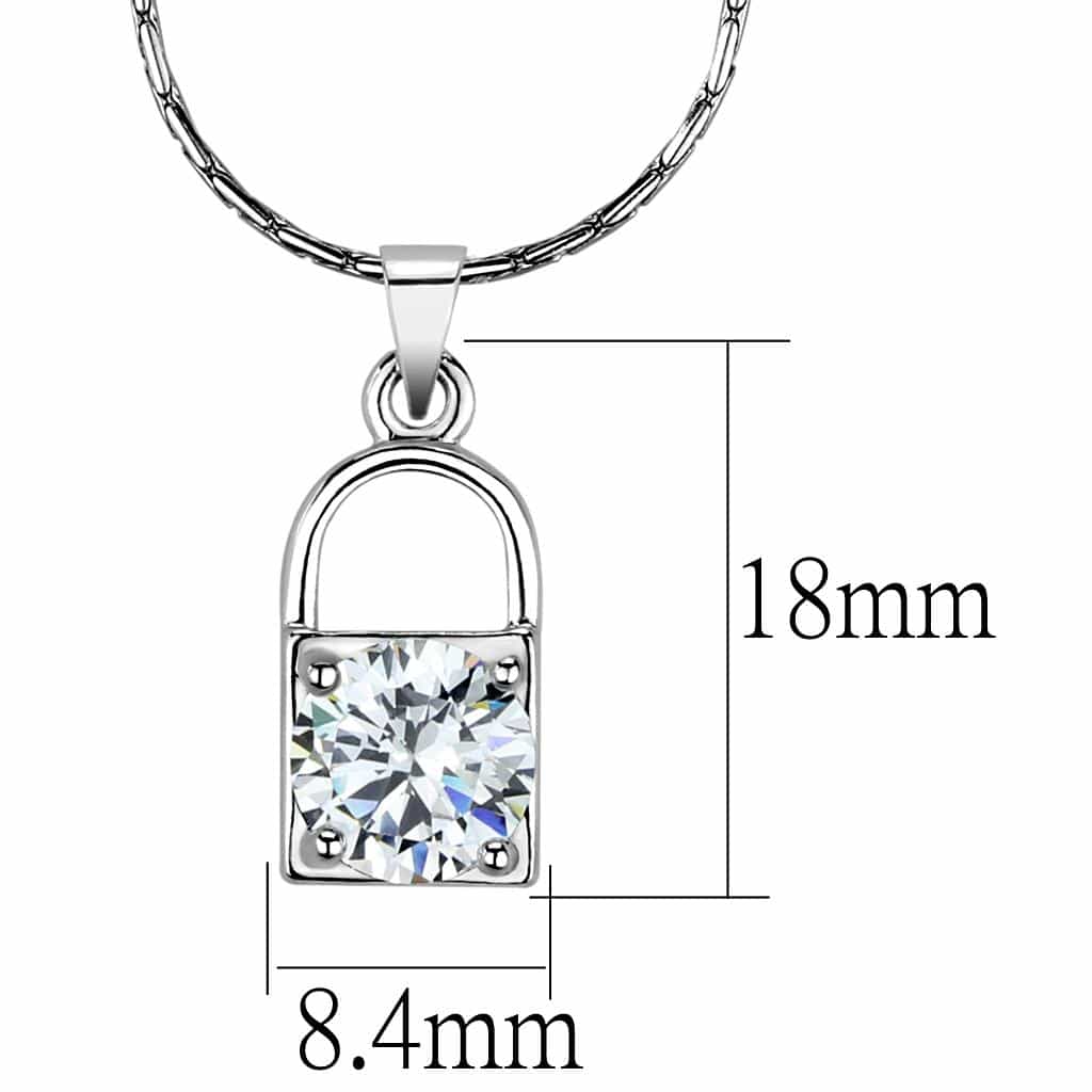 Brass Silver CZ Padlock Charm Pendant Necklace view 2