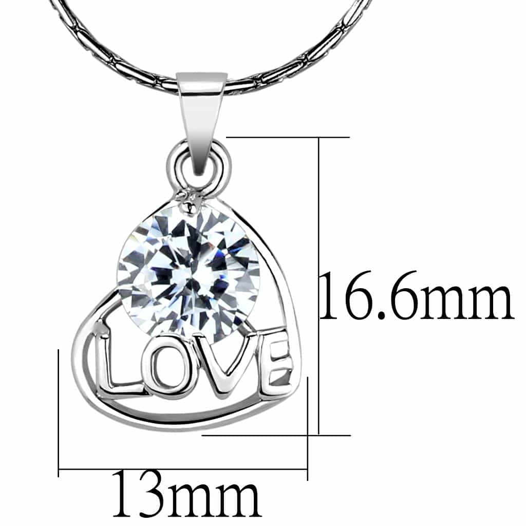 Brass Silver CZ Love Script Heart Pendant Necklace view 2
