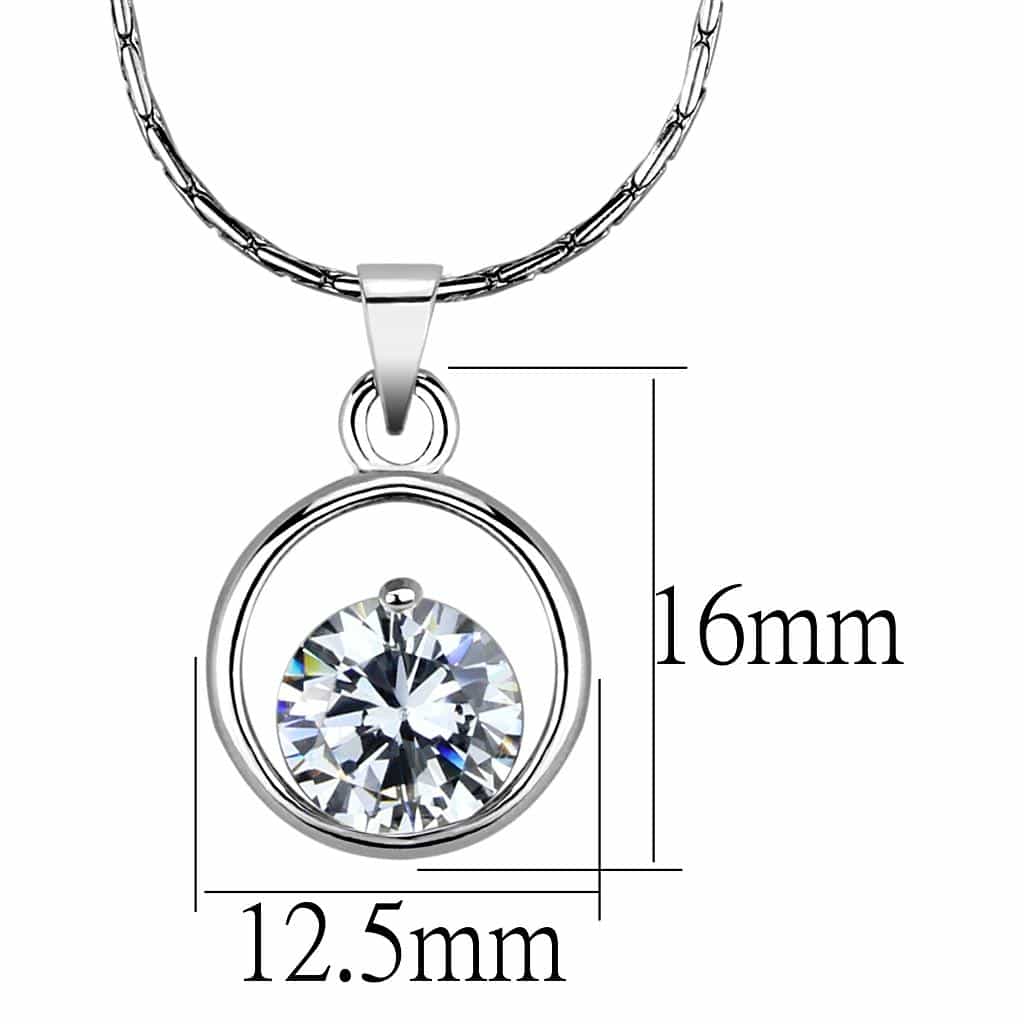 Brass Silver CZ Round Bezel Circle Pendant Necklace view 2