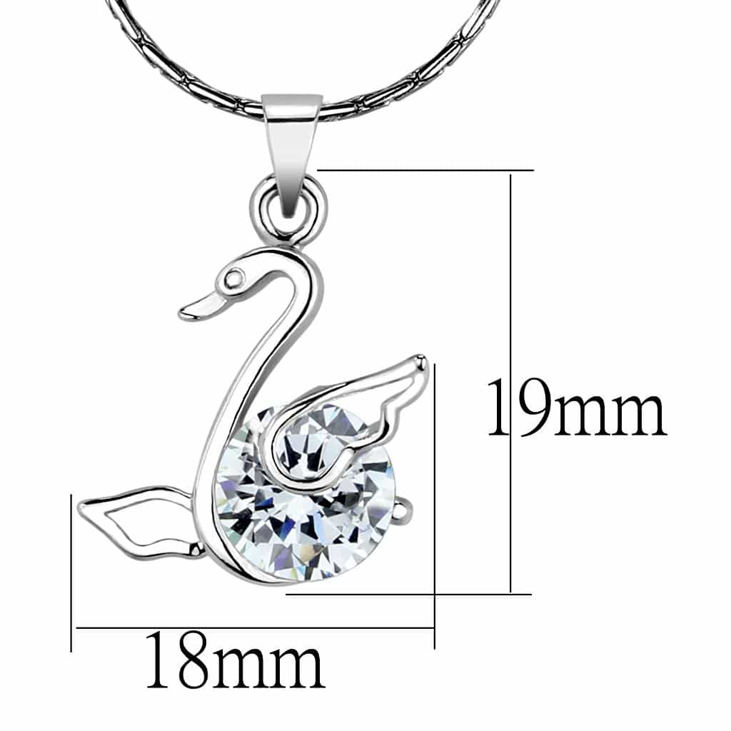 Brass Silver CZ Swan Pendant Necklace LO4155 view 2