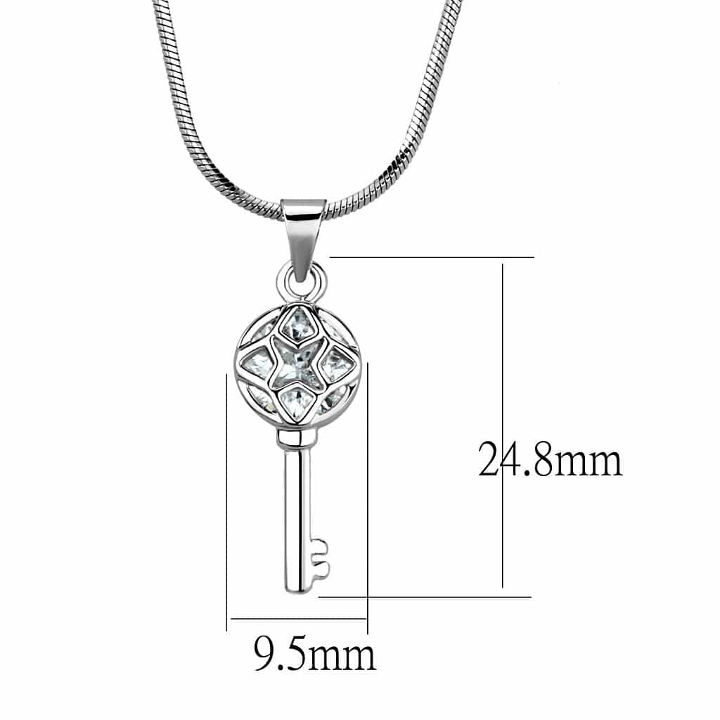 Brass Silver CZ Key Charm Pendant Necklace view 2