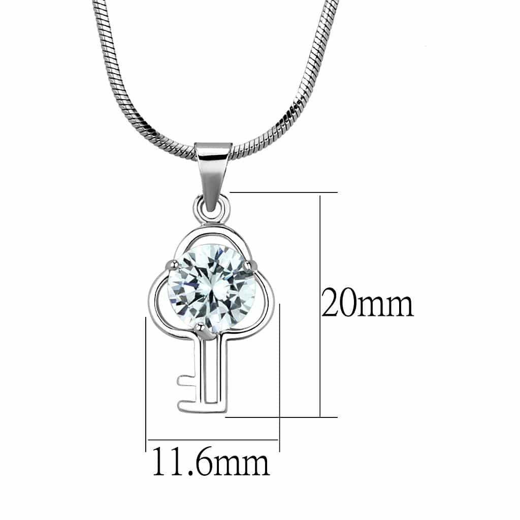 Brass Silver CZ Crown Key Pendant Necklace view 2