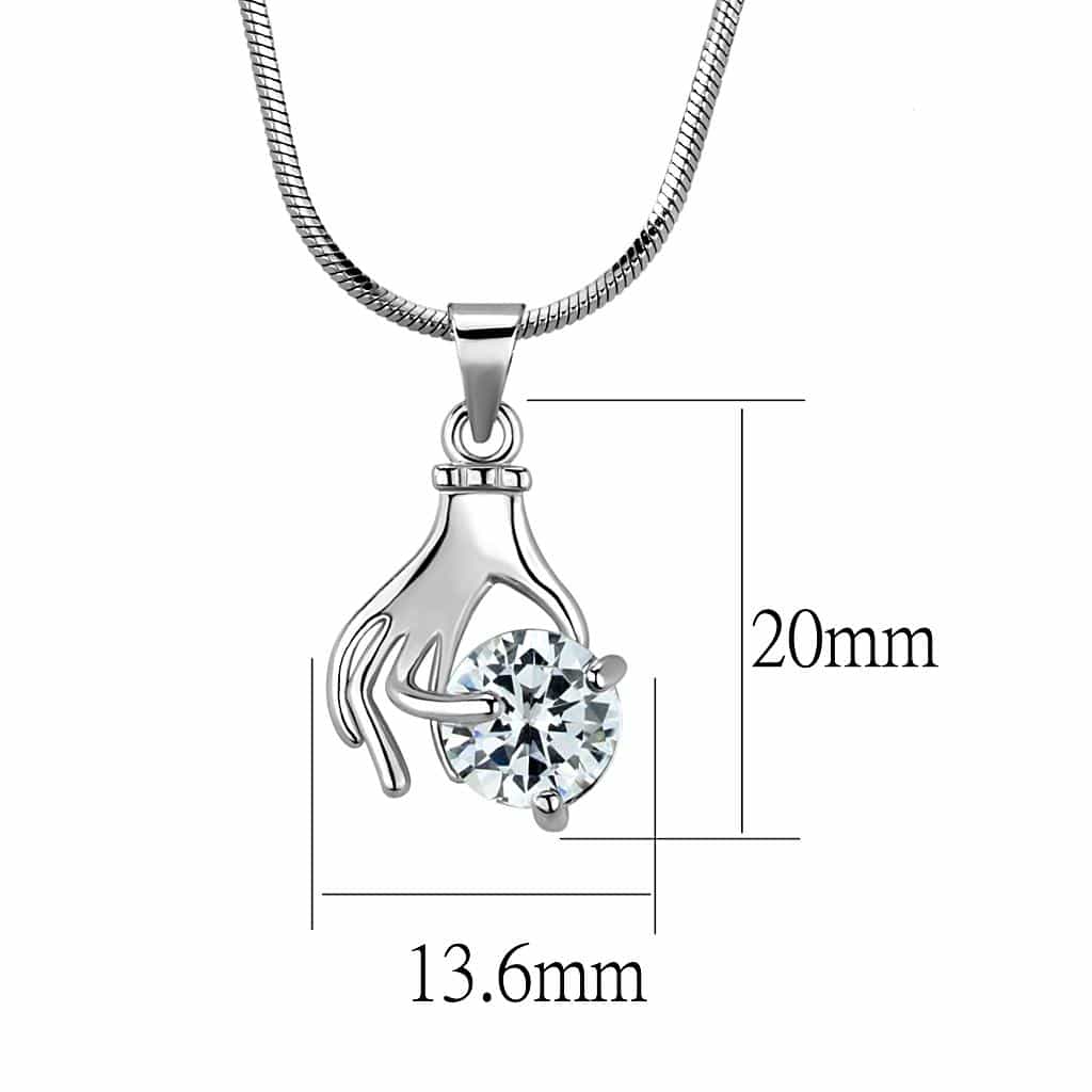 Brass Silver CZ Hand Pendant Necklace | The Stainless Jewelry view 2
