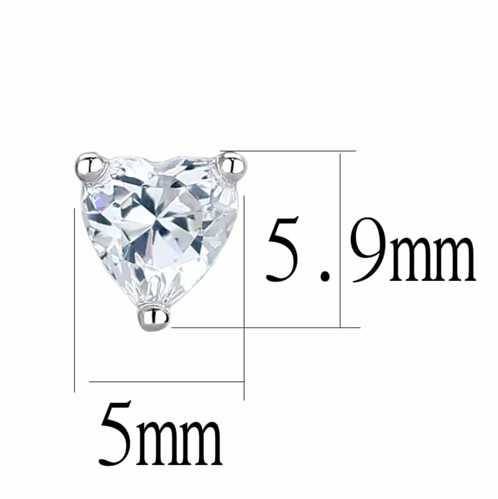 Brass Silver CZ Heart Stud Earrings | The Stainless Jewelry view 2