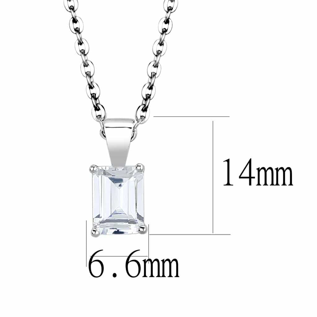 Brass Silver CZ Emerald Cut Solitaire Pendant Necklace view 2