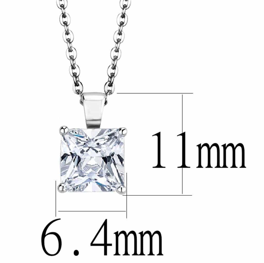 Brass Silver CZ Princess Cut Solitaire Pendant Necklace LO4173 view 2