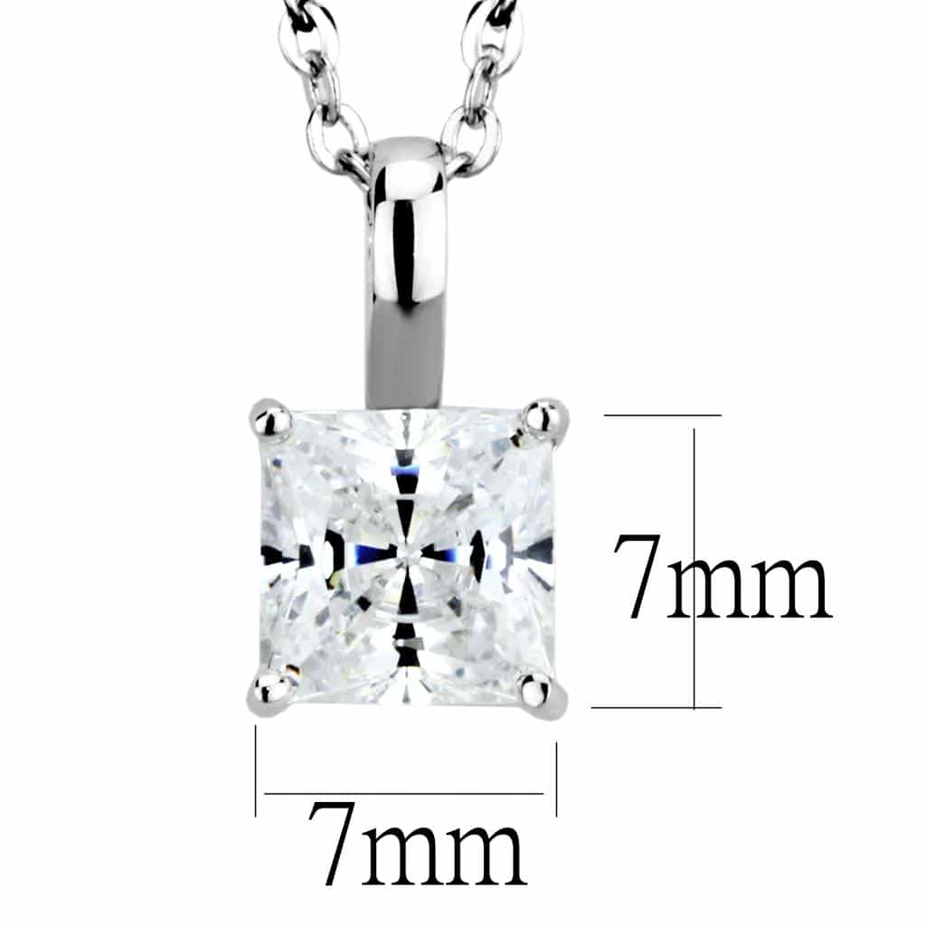 Brass Silver CZ Princess Cut Solitaire Pendant Necklace LO4174 view 2