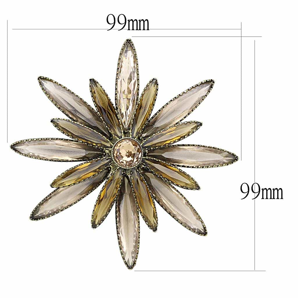 Brass Antique Gold Topaz Crystal Sunflower Brooch view 2