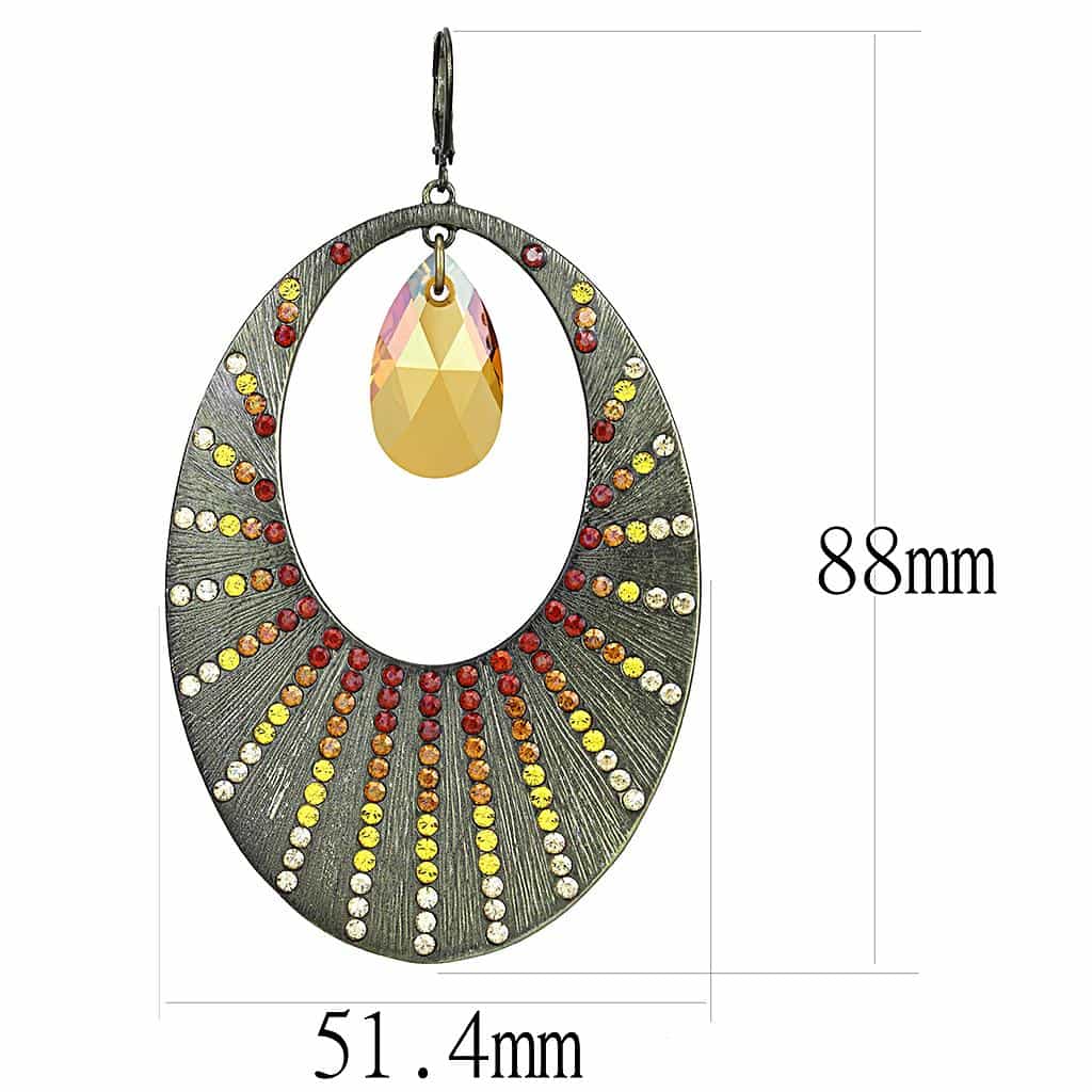 Brass Antique Gold Crystal Teardrop Fan Drop Earrings view 2