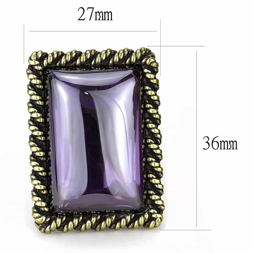 Brass Antique Gold Amethyst Rectangle Rope Stud Earrings view 3