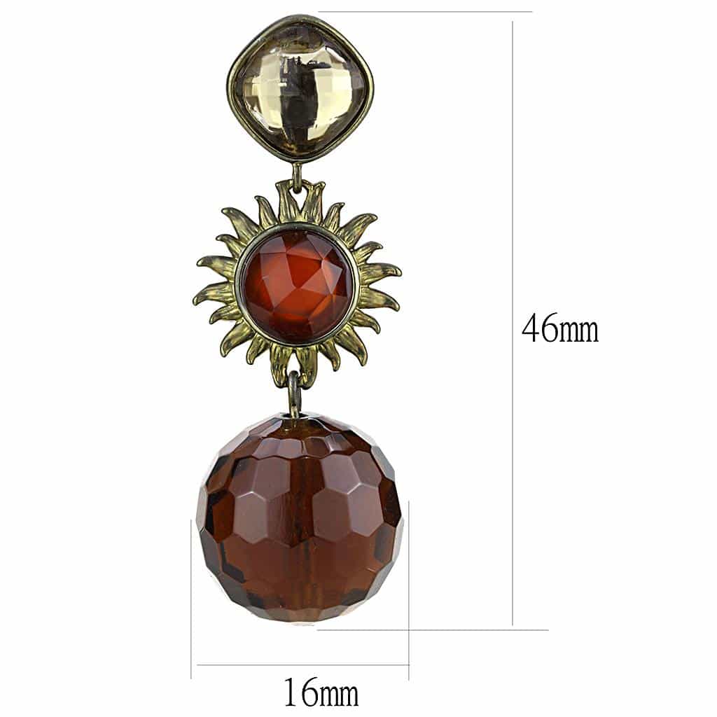 Brass Antique Gold Amber Crystal Sunflower Drop Earrings view 2