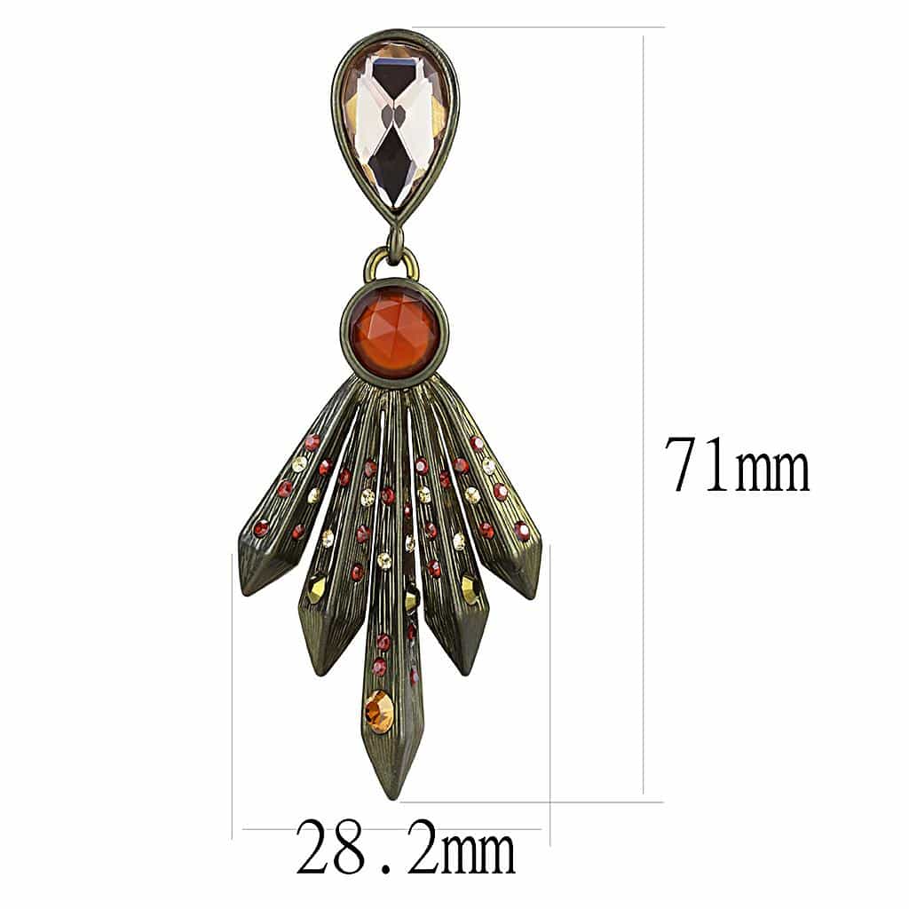 Brass Antique Gold Crystal Leaf Fan Drop Earrings view 2