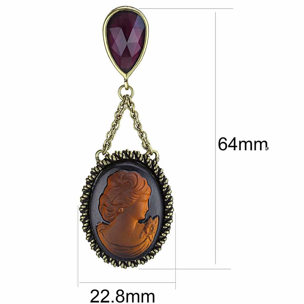 Brass Antique Gold Brown Cameo Garnet Chain Drop Earrings view 2