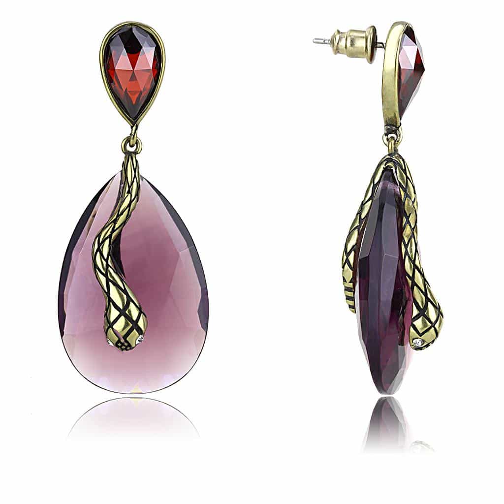 Brass Antique Gold Amethyst Teardrop Wrap Earrings view 3