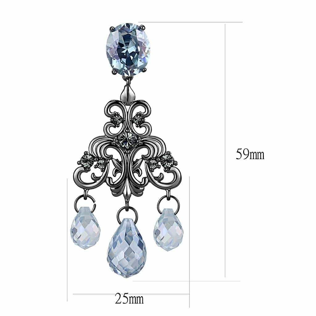 Brass Antique Silver Blue Crystal Chandelier Drop Earrings view 2