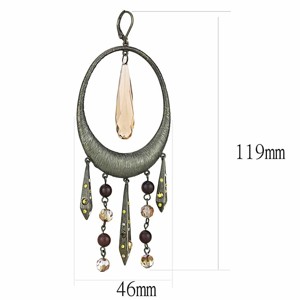 Brass Antique Gold Peach Crystal Hoop Chandelier Drop Earrings view 2