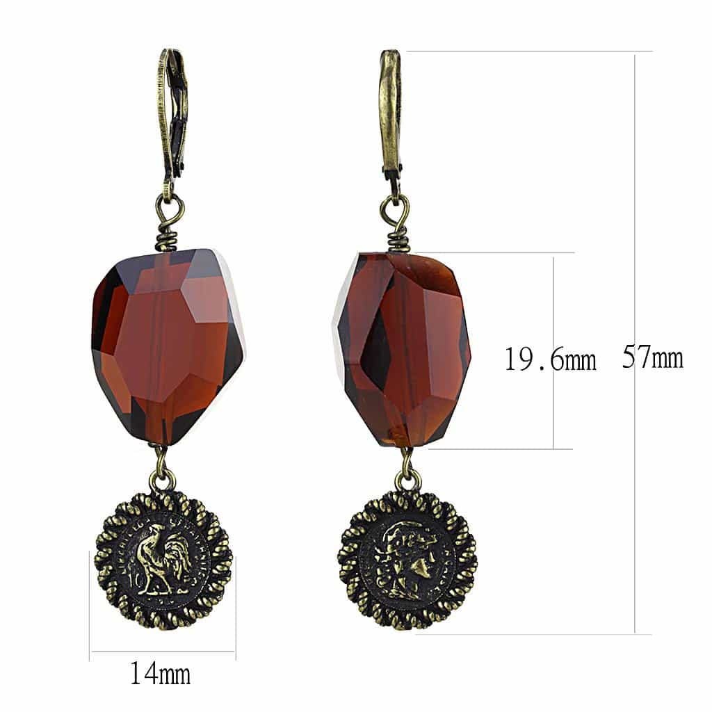 Brass Antique Gold Red Garnet Faceted Drop Earrings view 2