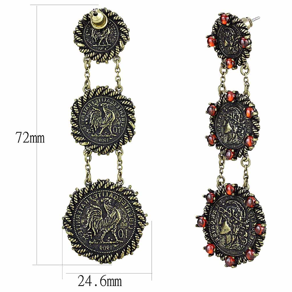 Brass Antique Gold Coin Medallion Triple Drop Earrings view 2