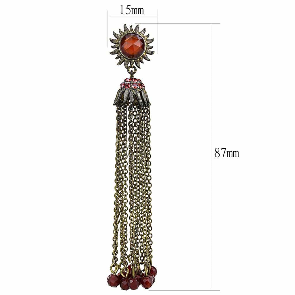Brass Antique Gold Sunburst Chain Tassel Drop Earrings view 2