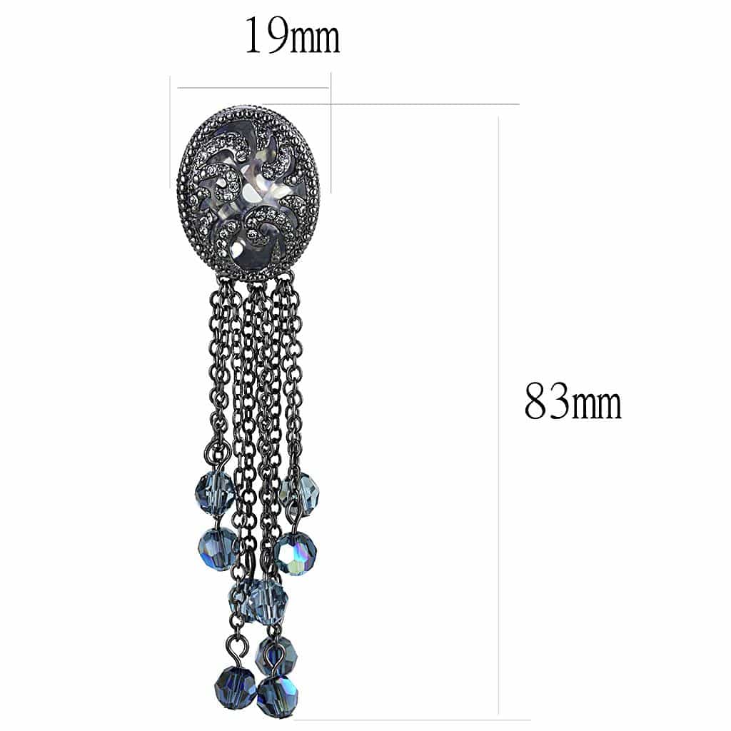 Brass Antique Silver Blue Crystal Chain Tassel Clip Earrings view 2