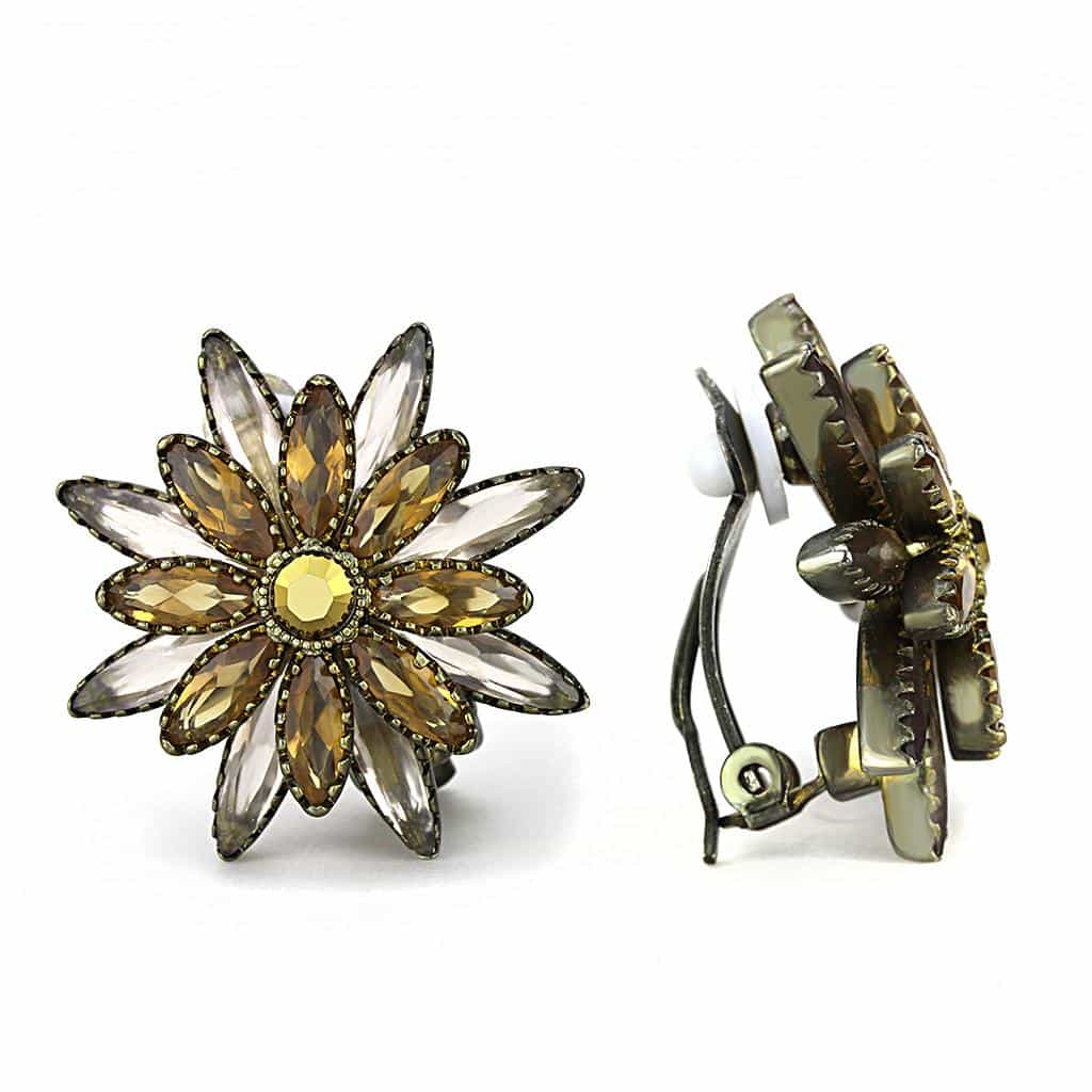 Brass Antique Gold Topaz Crystal Flower Stud Earrings view 3
