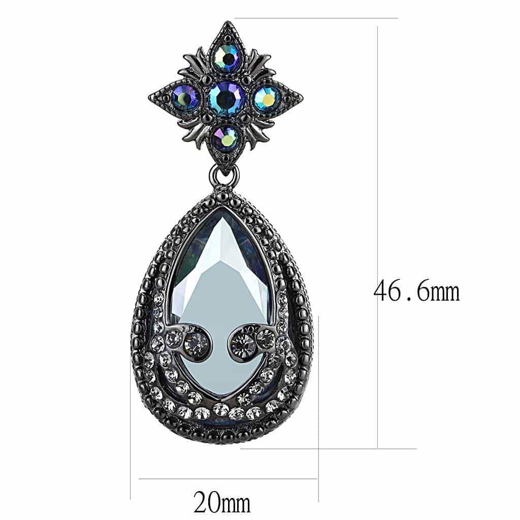 Brass Antique Silver Crystal Teardrop Scroll Drop Earrings view 2