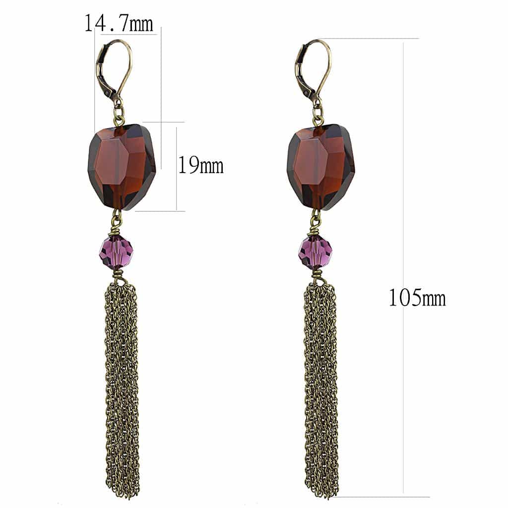 Brass Antique Gold Garnet Crystal Bead Tassel Drop Earrings view 2