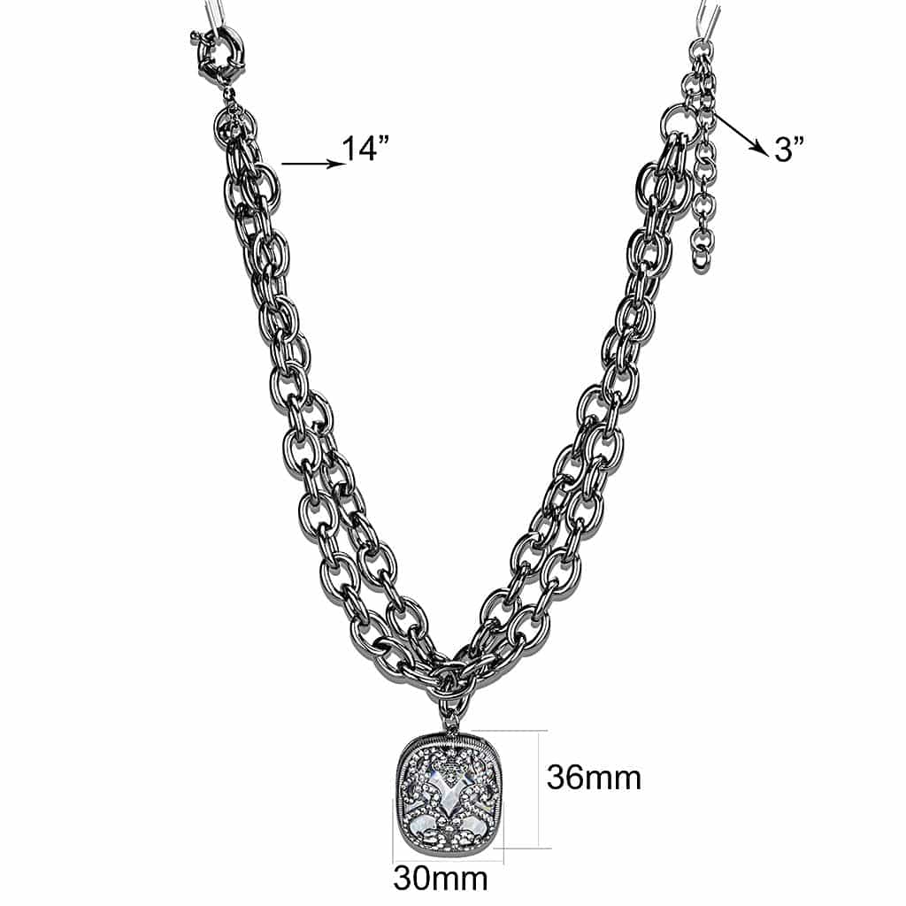 Brass Gunmetal Crystal Cushion Pendant Double Chain Necklace view 2