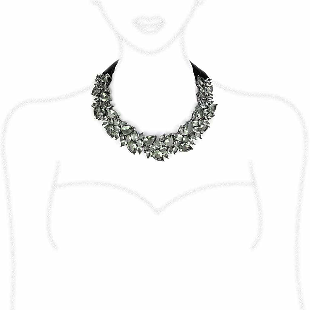 Brass Gunmetal Gray Crystal Marquise Cluster Collar Necklace view 2