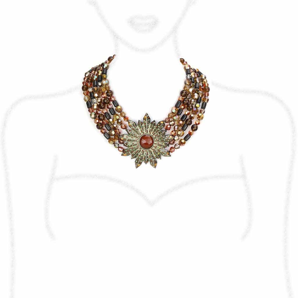 Brass Antique Gold Multi Crystal Bead Sunburst Collar Necklace view 2