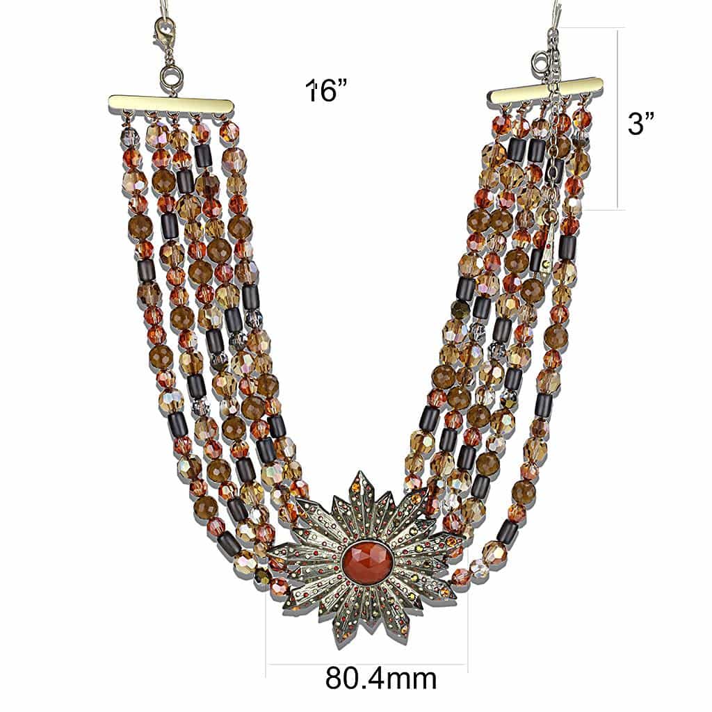 Brass Antique Gold Multi Crystal Bead Sunburst Collar Necklace view 3