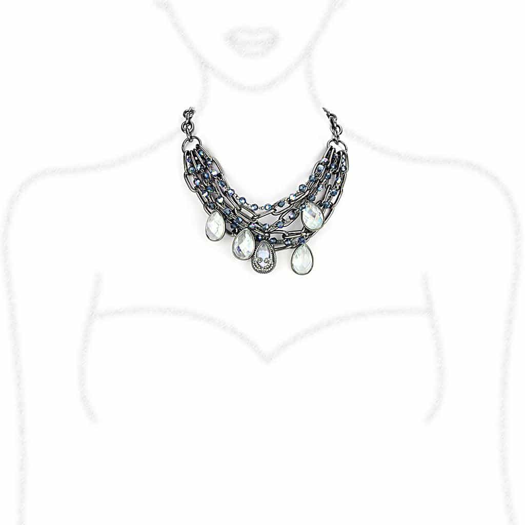 Brass Gunmetal Crystal Teardrop Tiered Statement Necklace view 2