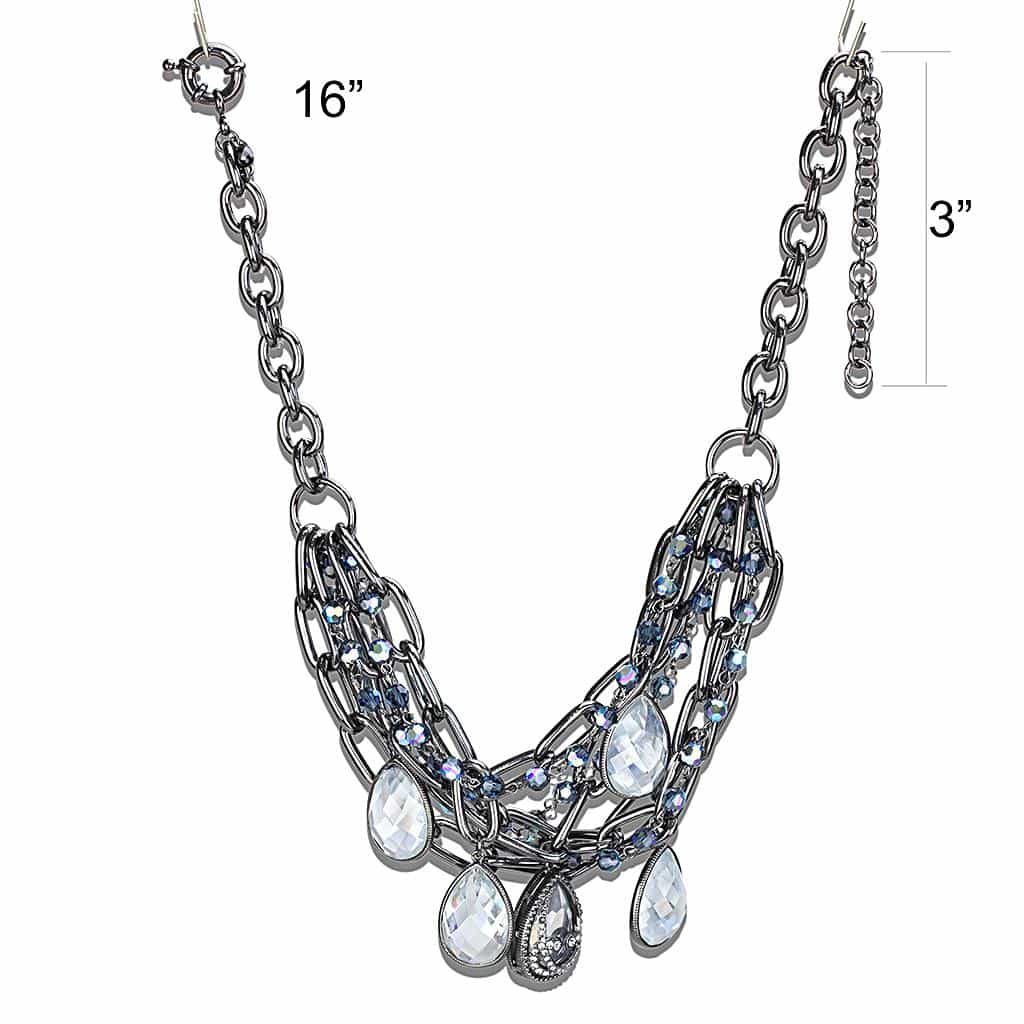 Brass Gunmetal Crystal Teardrop Tiered Statement Necklace view 3