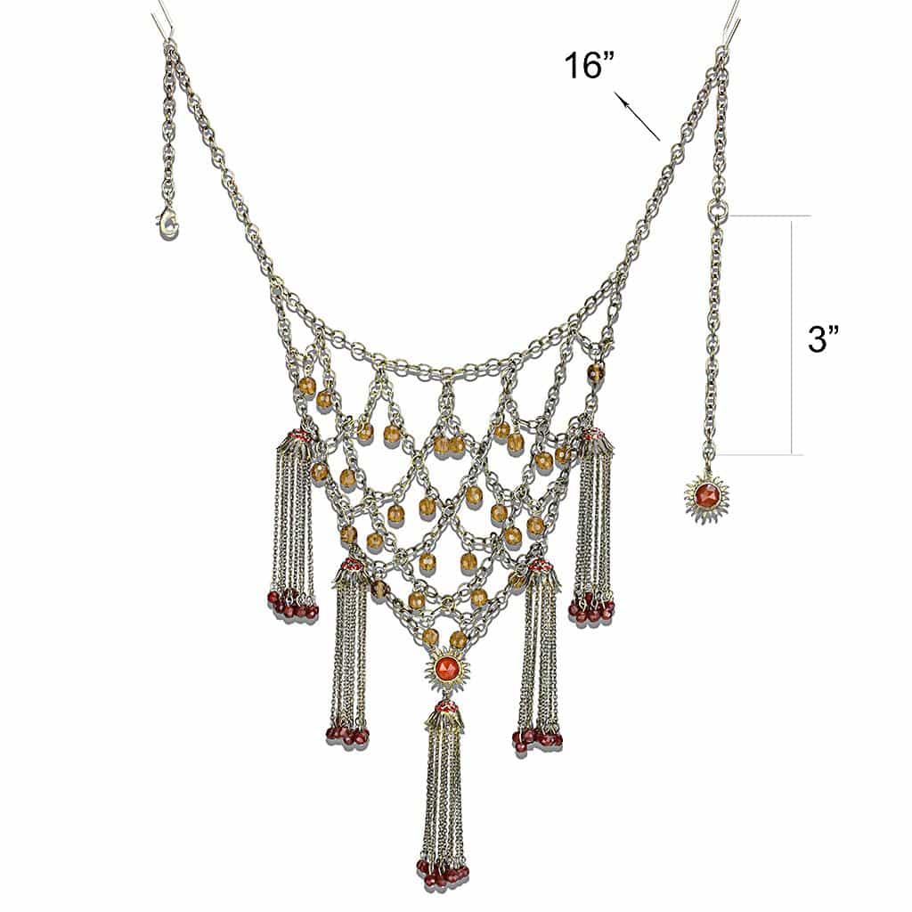 Brass Antique Gold Amber Crystal Chain Tassel Bib Necklace view 3