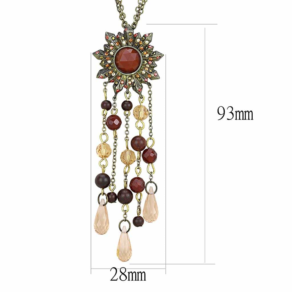 Brass Antique Gold Crystal Sunflower Tassel Pendant Necklace view 2