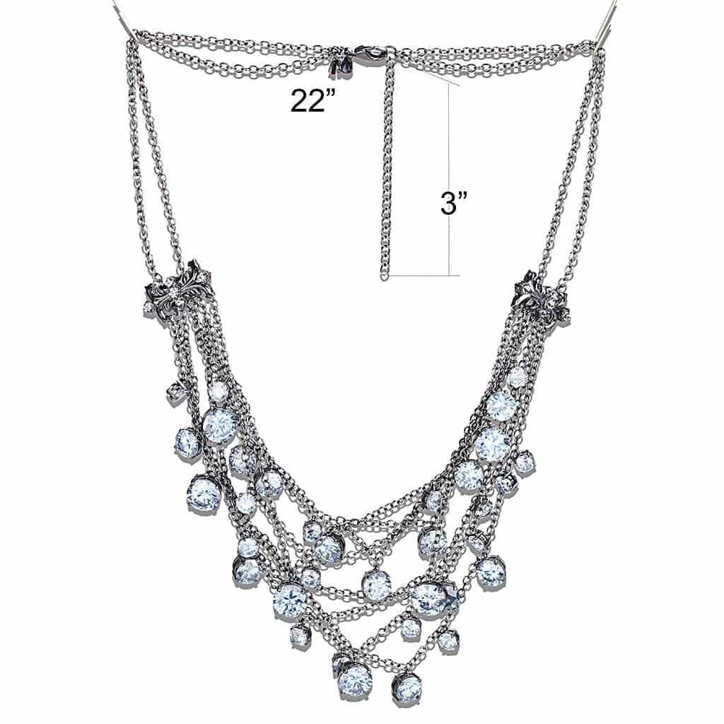 Brass Antique Silver Blue Crystal Multi Strand Layered Necklace view 3