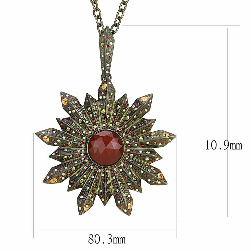 Brass Antique Gold Garnet Sunburst Pendant Necklace view 2