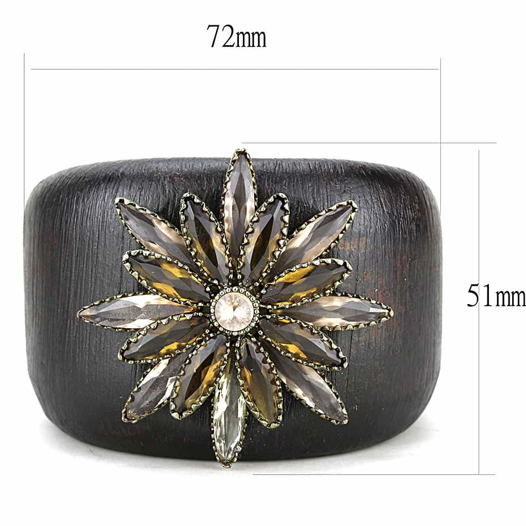 Brass Gunmetal Crystal Flower Wide Cuff Bangle Bracelet view 2