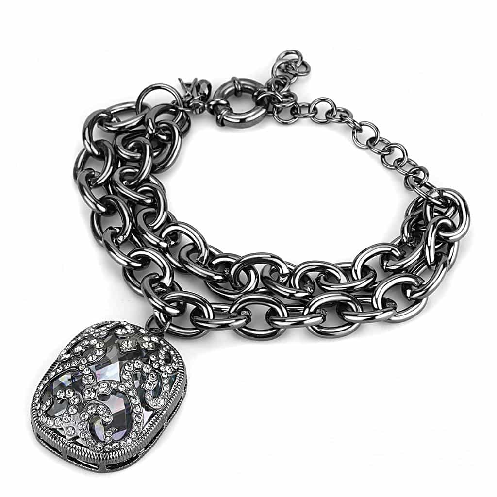 Brass Antique Silver Crystal Cameo Charm Link Bracelet view 2
