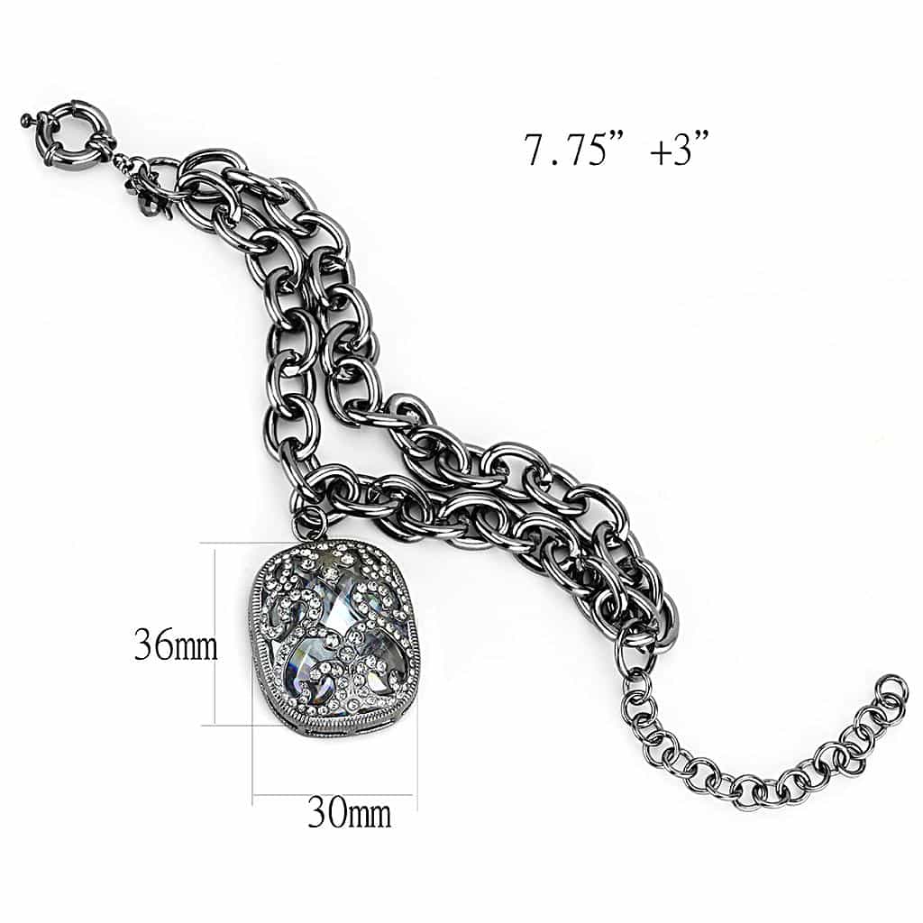 Brass Antique Silver Crystal Cameo Charm Link Bracelet view 3