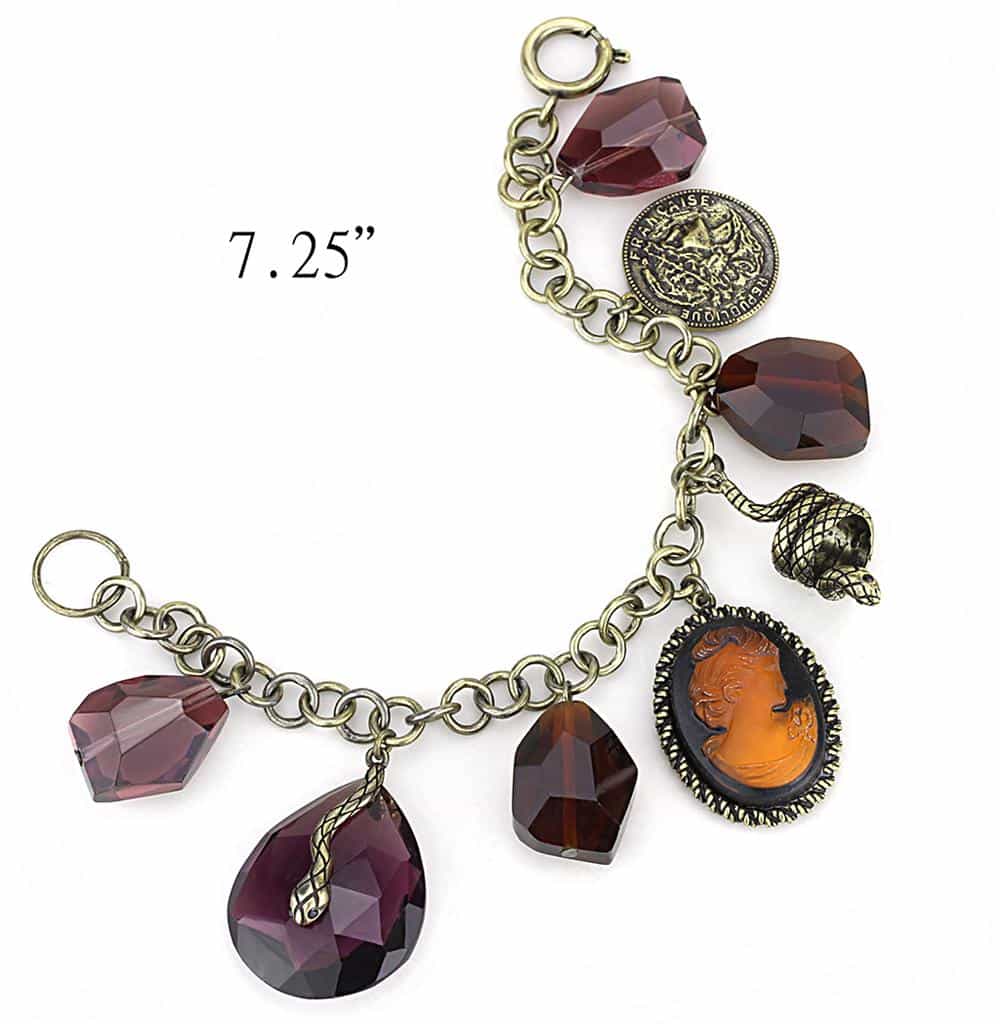Brass Antique Gold Purple Crystal Cameo Charm Bracelet view 2