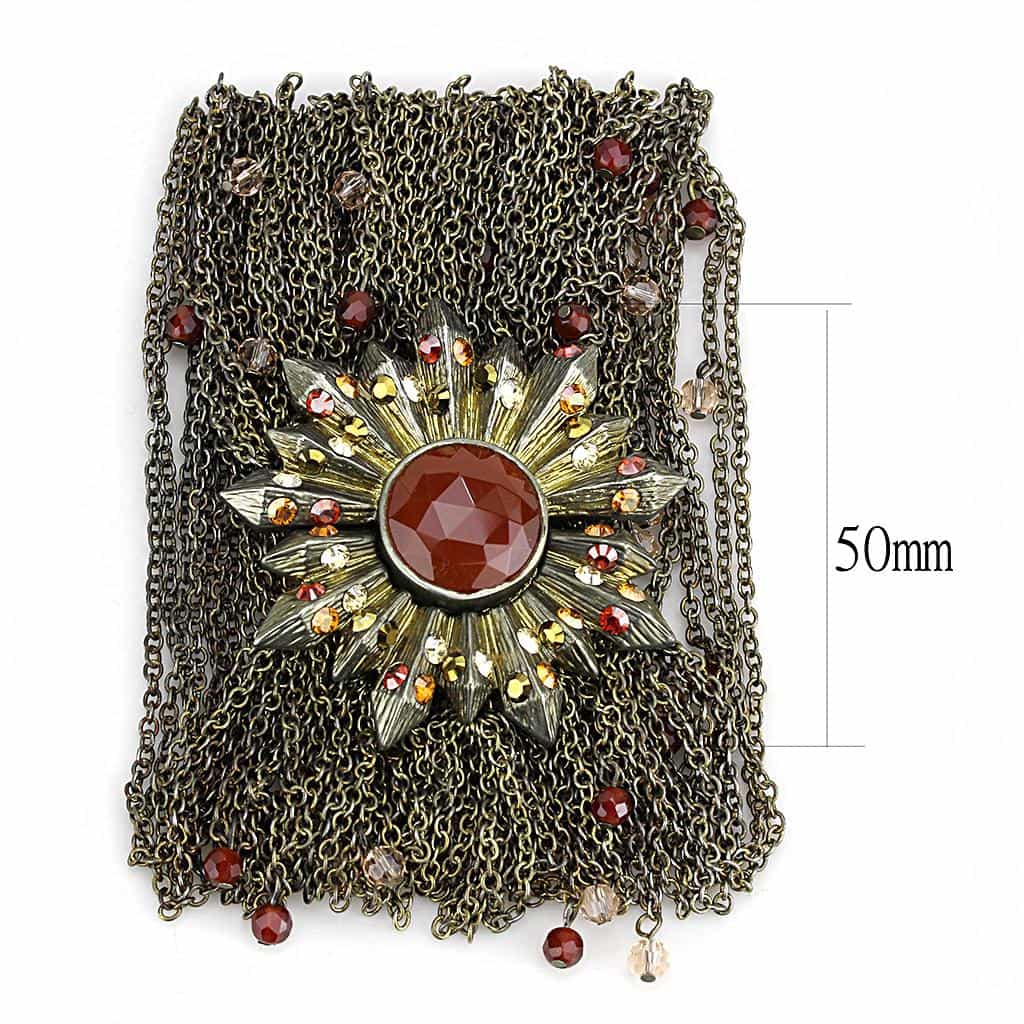Brass Antique Gold Crystal Sunburst Mesh Brooch Bracelet view 2