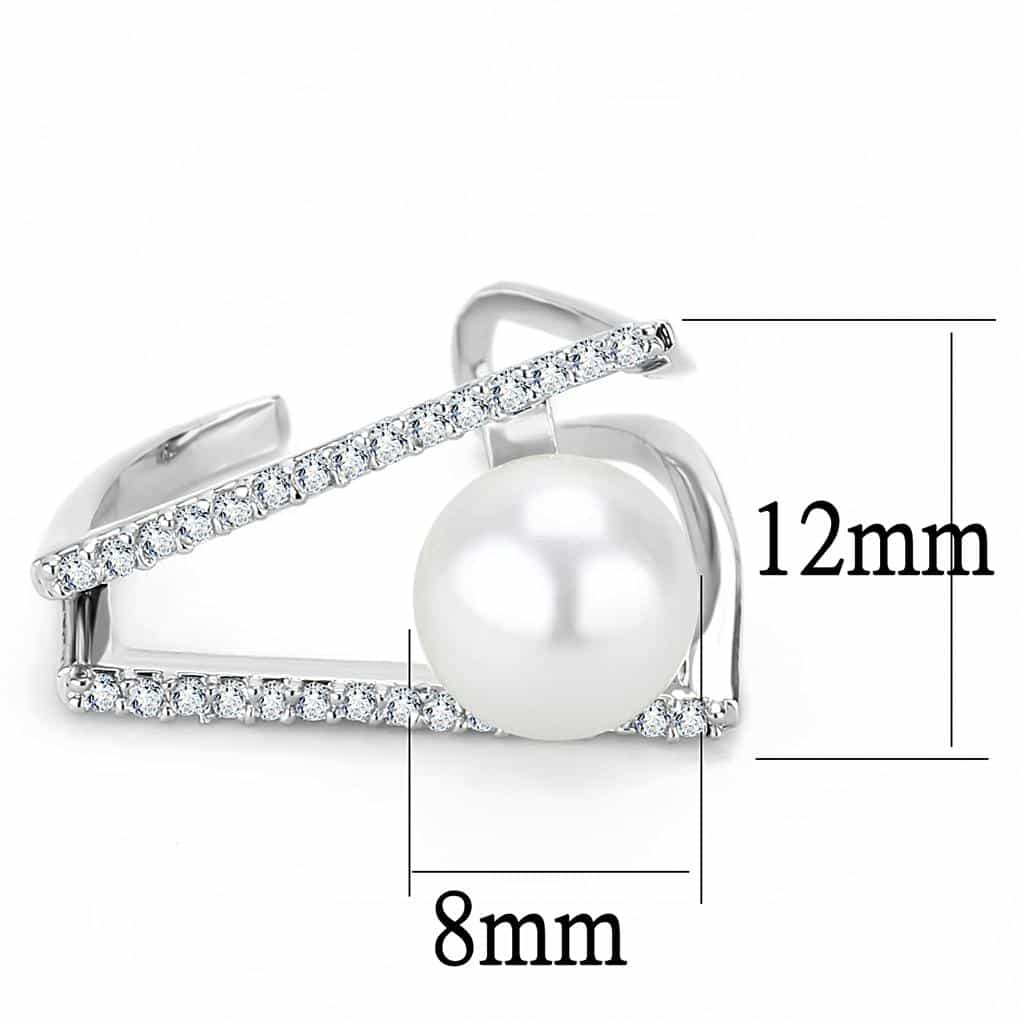 Brass Silver CZ Pearl V-Shape Open Ring | The Stainless Jewelry view 2
