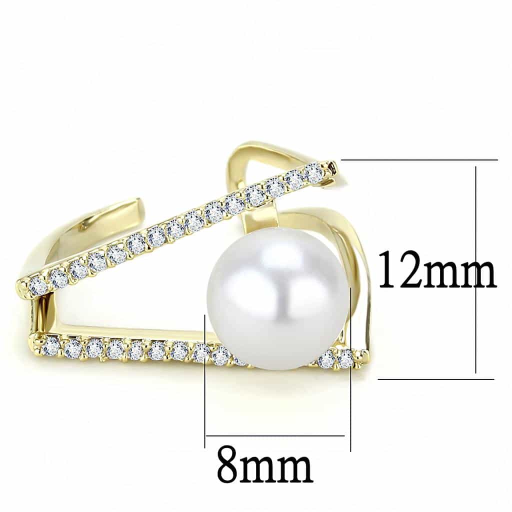 Brass Gold CZ Pearl V-Shape Open Ring | The Stainless Jewelry view 2