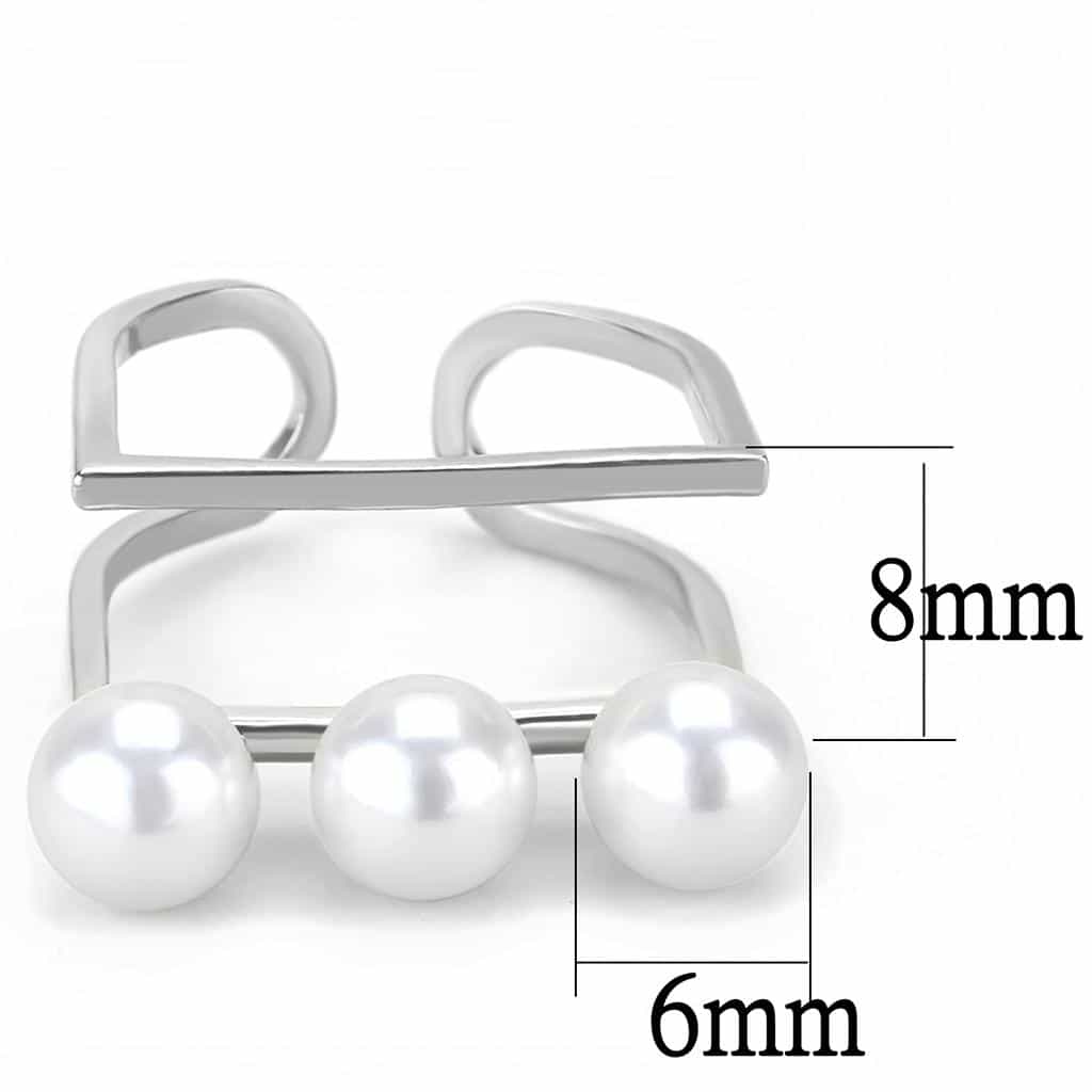 Brass Silver Pearl Triple Bar Cuff Ring | The Stainless Jewelry view 2